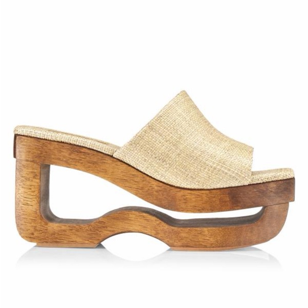 cult gaia Natural Raffia & Wood Platform Mules